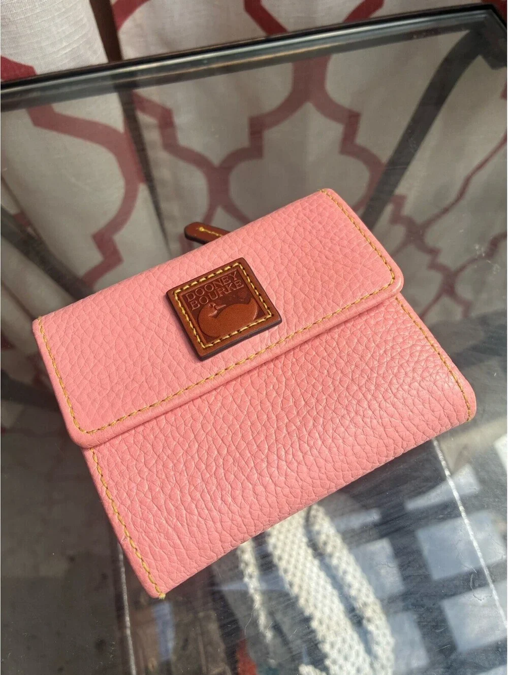 Dooney & Bourke Pink Pebbled Leather Trifold Wallet Coin Zip